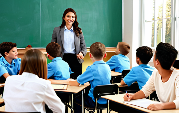 ** A bright and engaging classroom setting with students actively participating in a group project, fully clothed, appropriate attire, safe for work, family-friendly.
**