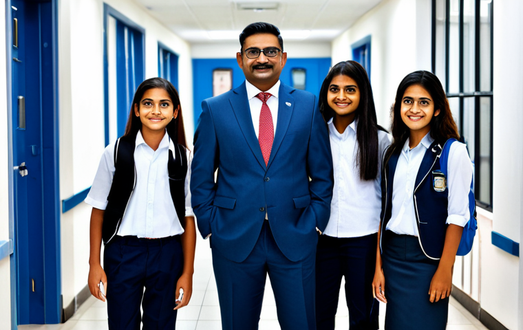 **Prompt:** A confident school principal, fully clothed in professional attire, standing in a modern school hallway filled with diverse students, appropriate content, safe for work, perfect anatomy, correct proportions, natural pose, professional photography, high quality, family-friendly. Focusing on "दूरदर्शिता और रणनीतिक सोच" (foresight and strategic thinking).