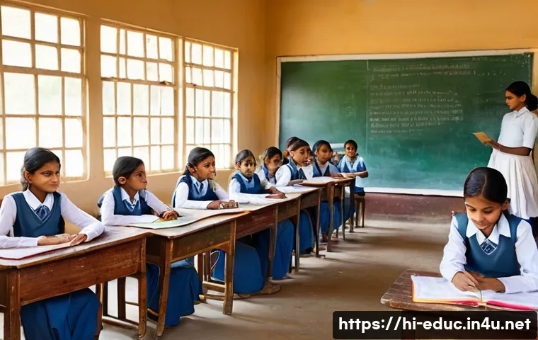 공교육 혁신 방안 - **Prompt:** A brightly lit, clean classroom in a rural Indian government school. Children, aged 7-8,...