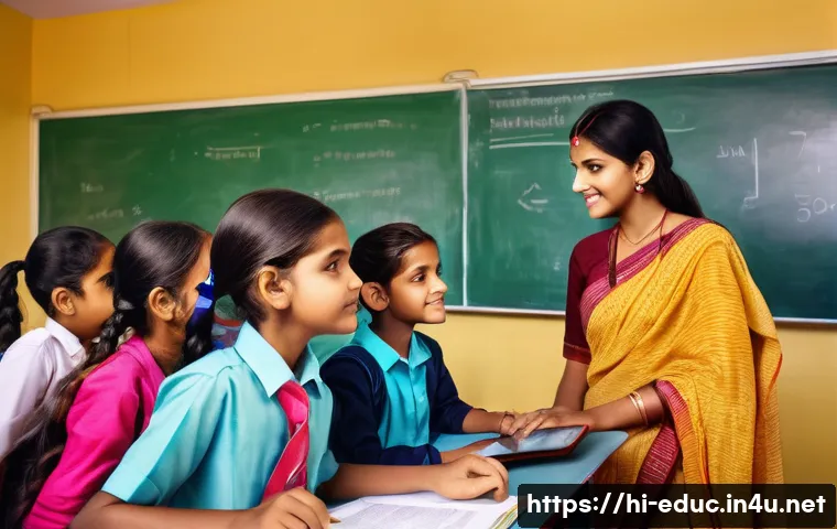 교육과정 개발 - A diverse classroom scene featuring Indian students wearing colorful traditional and modern clothes,...