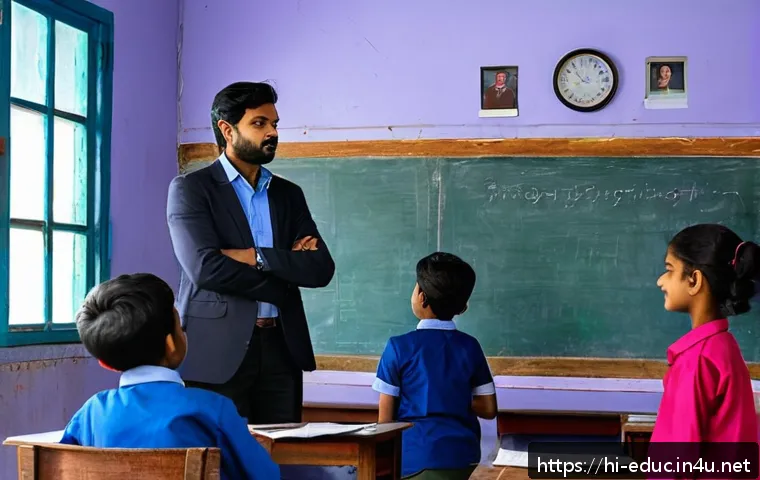 교사와 학생의 관계 구축 - A warm and inviting classroom scene showing a Hindi-speaking male teacher and a group of diverse Hin...