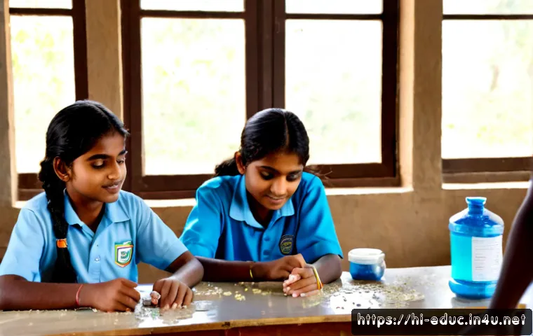 프로젝트 기반 학습 - Photorealistic Indian secondary school students collaborating on a hands-on environmental science pr...